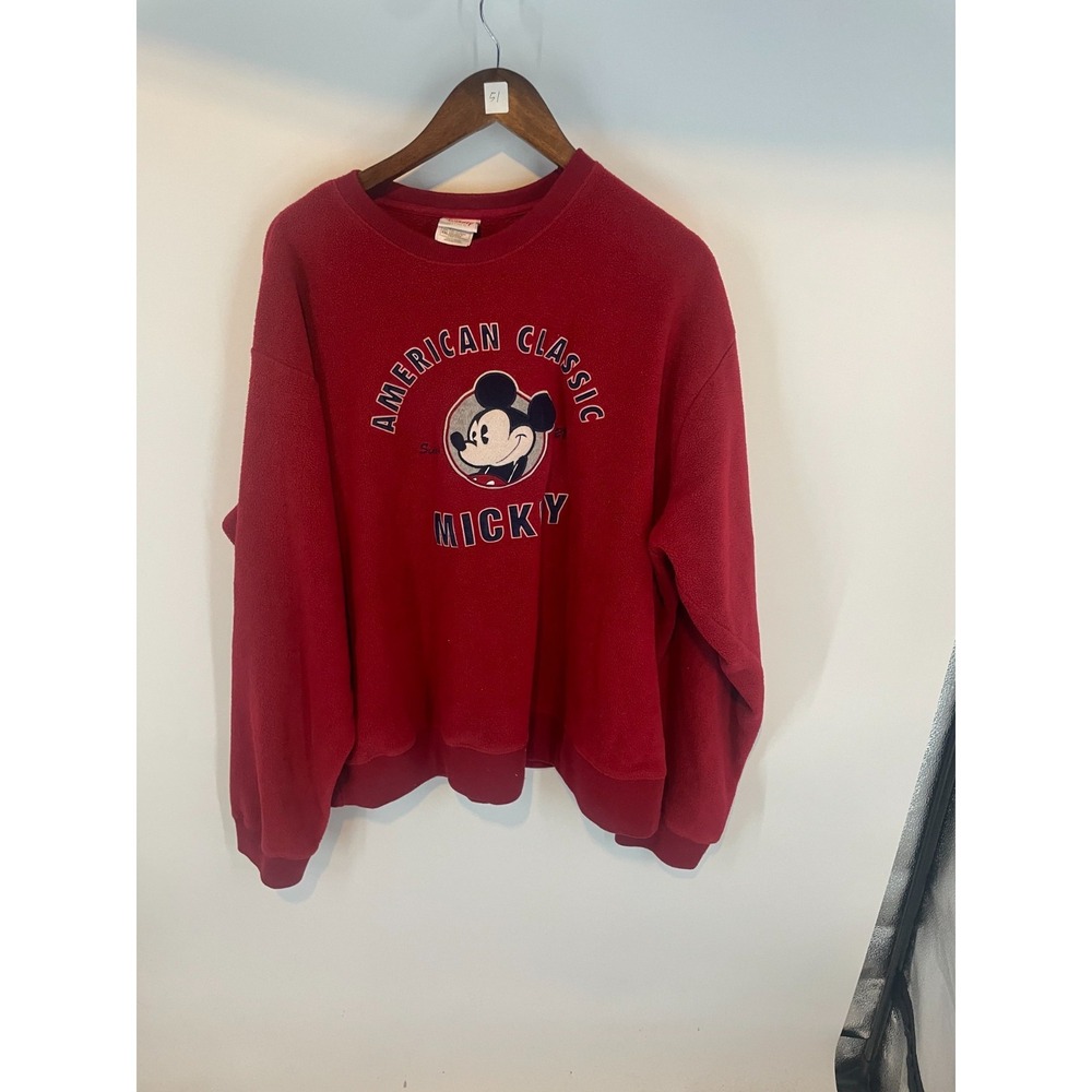Vintage Disney Store American Classic Mickey Fleece Sweatshirt Red Size 2XL